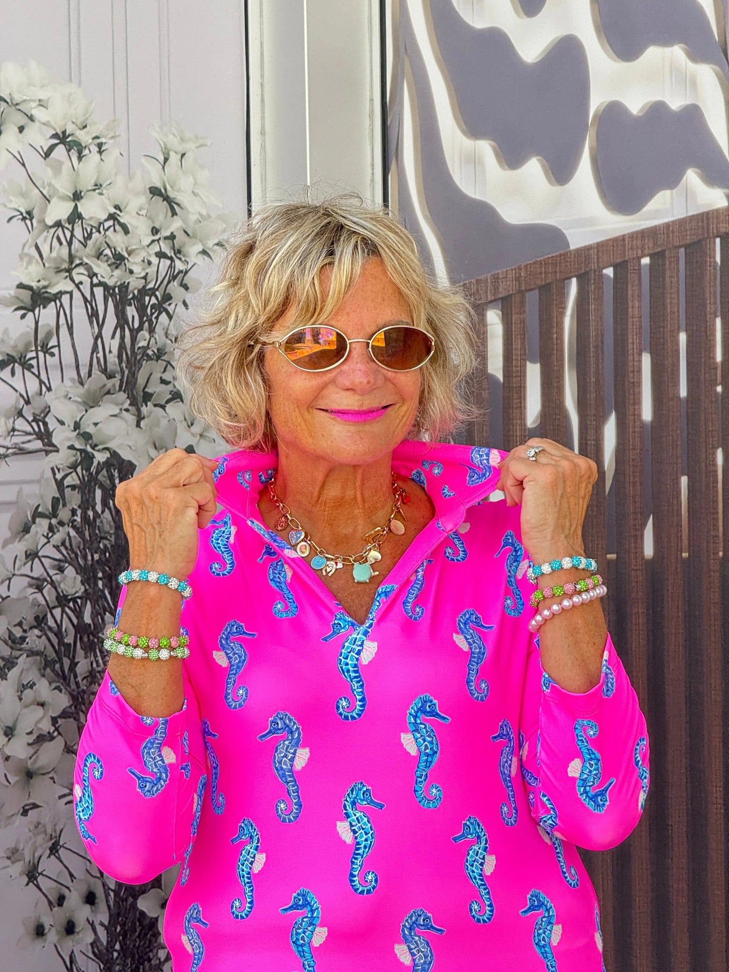 LULU B SEAHORSE BAY 3/4 SLEEVE V-NECK COLLAR SHIRT