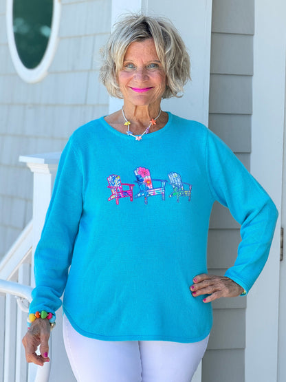 BEACH CLUB AQUA ADIRONDACK SWEATER
