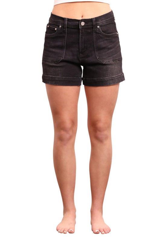 The Lexie Mid-Rise Stretch Denim Shorts - Black