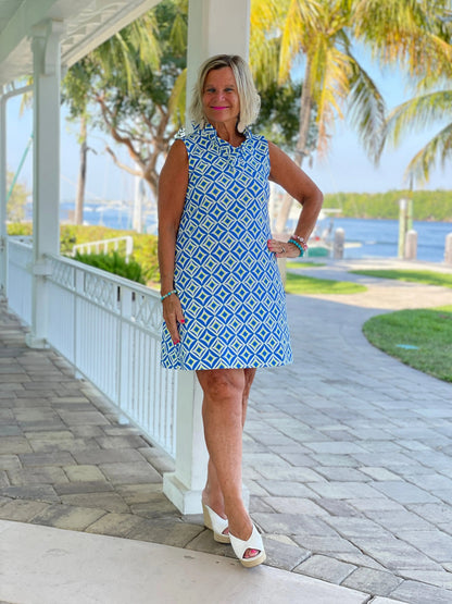 AQUA DIAMONDS RUFFLE DRESS