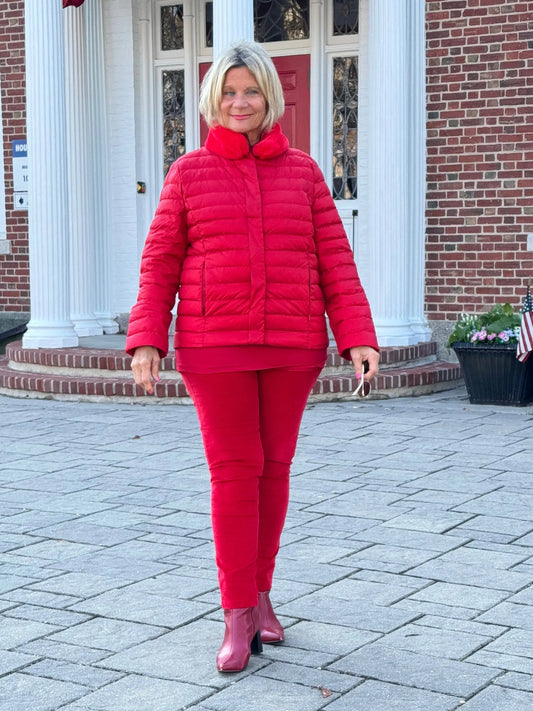 LULU-B PUFFER DOWN RED FAUX FUR JACKET