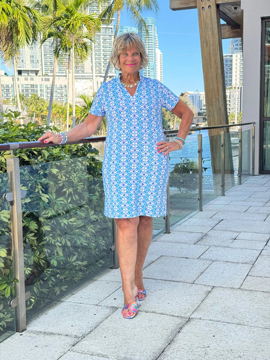LULU B COASTAL BLOOM SHORT SLEEVE DRESS