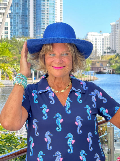 LULU B MIDNIGHT REEF SHORT SLEEVE V-NECK COLLAR TOP