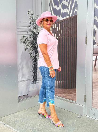 LULU-B CLEAR PINK SHORT SLEEVE COLLAR
