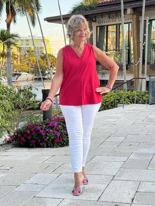 LULU-B RED TAILORED V TANK