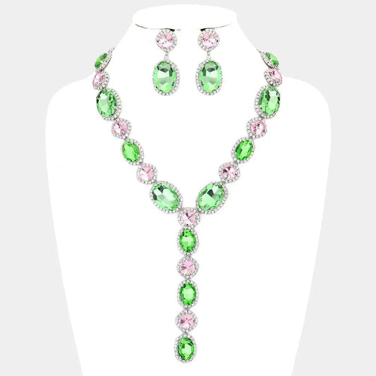 Glass Crystal Rhinestone Y Evening Necklace Glass Lo o
