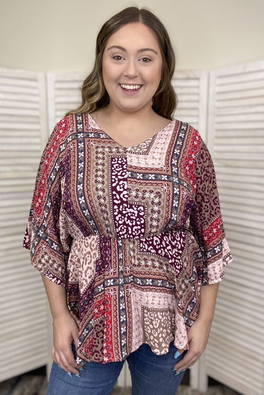 Go All Night Women's V-Neck Patchwork Long Sleeve Top