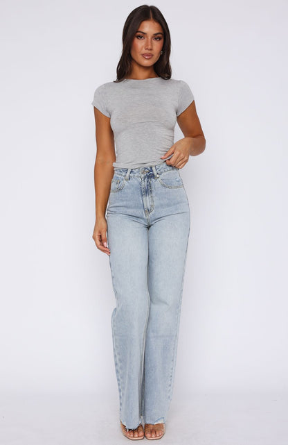 Alana High Waisted Straight Leg Jeans Light Blue Wash