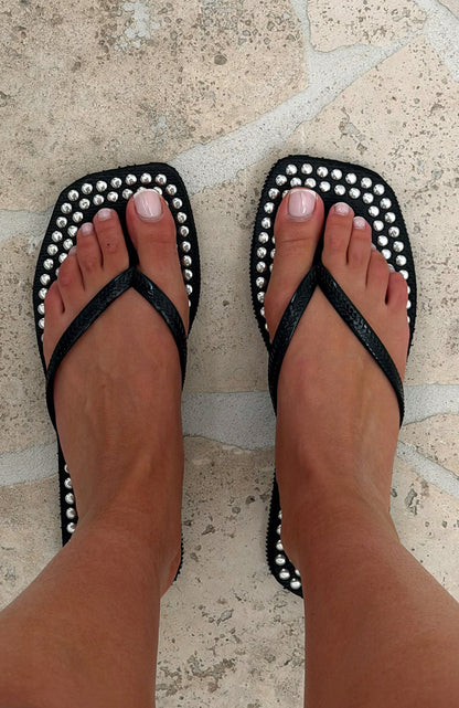 Eyre Studded Thong Sandals Black