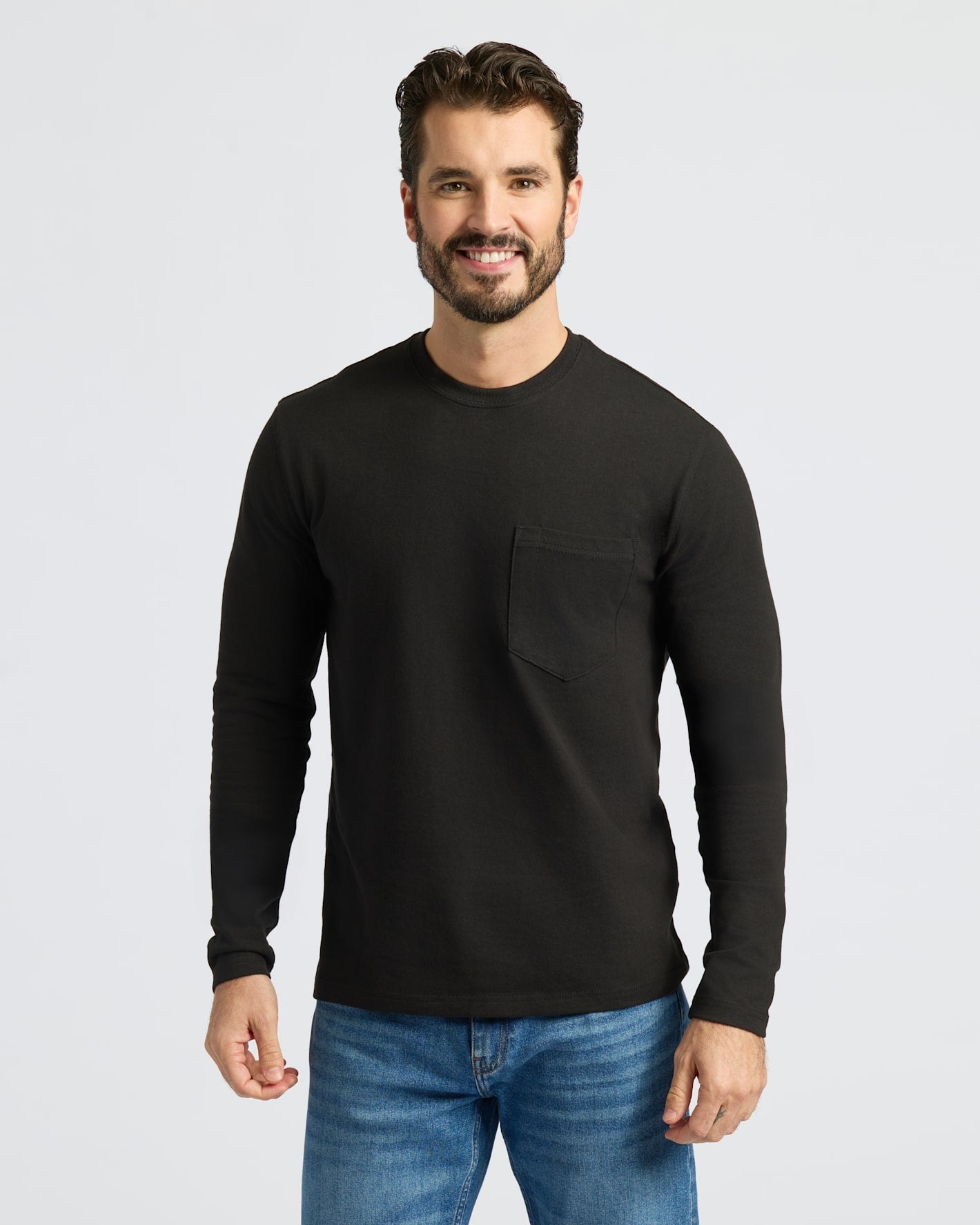 Black & Navy Heavyweight Long Sleeve Pocket Crew 2-PacK