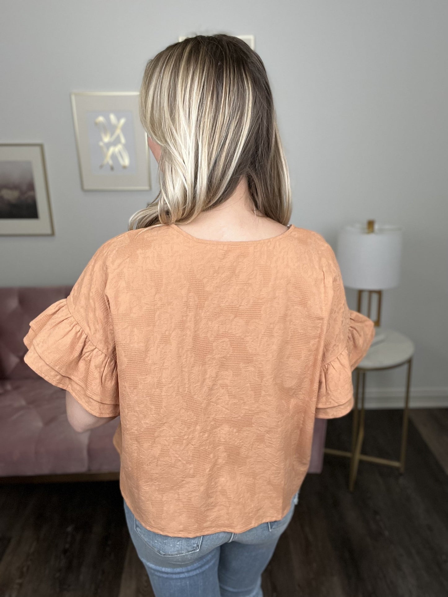 Past Times Women's Woven Ruffle Short Sleeve Top