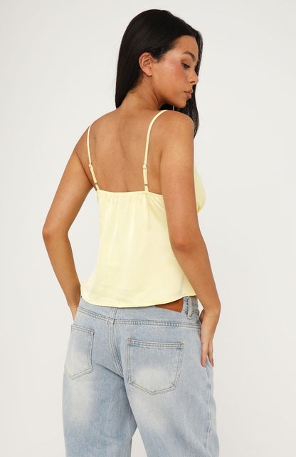 Cutesy Girl Satin Cami Top Lemon