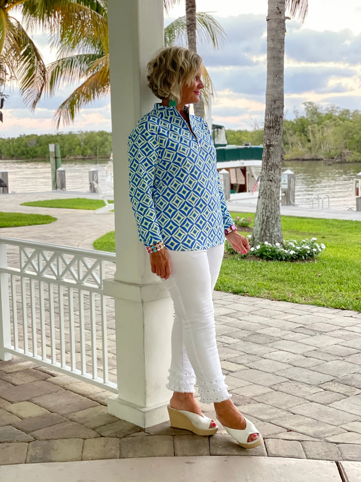 AQUA DIAMONDS  HALF ZIPPER