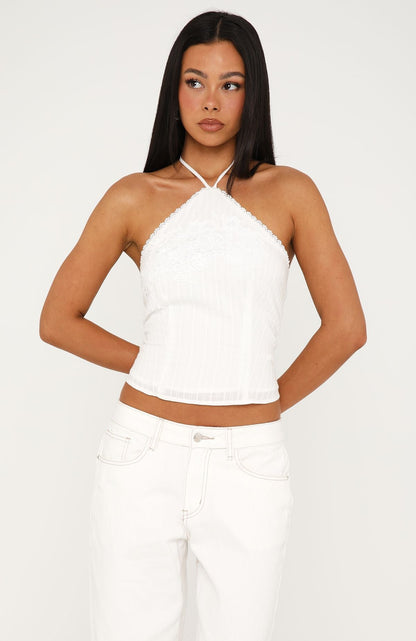 Clocked Off Halter Top White