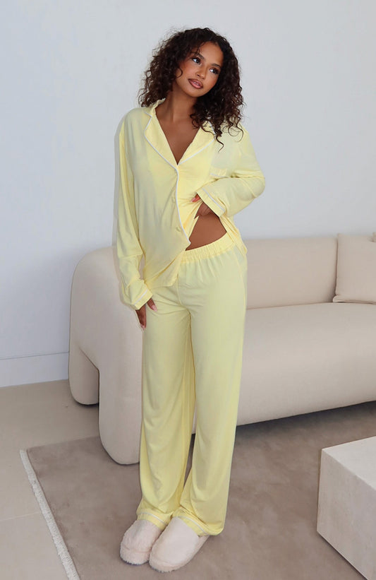 Airplane Mode Modal Wide Leg Pyjama Pants Lemon