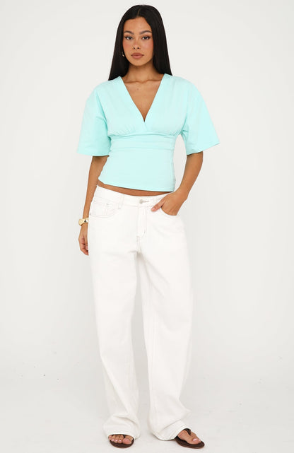 All On The Line V Neck Short Sleeve Top Mint