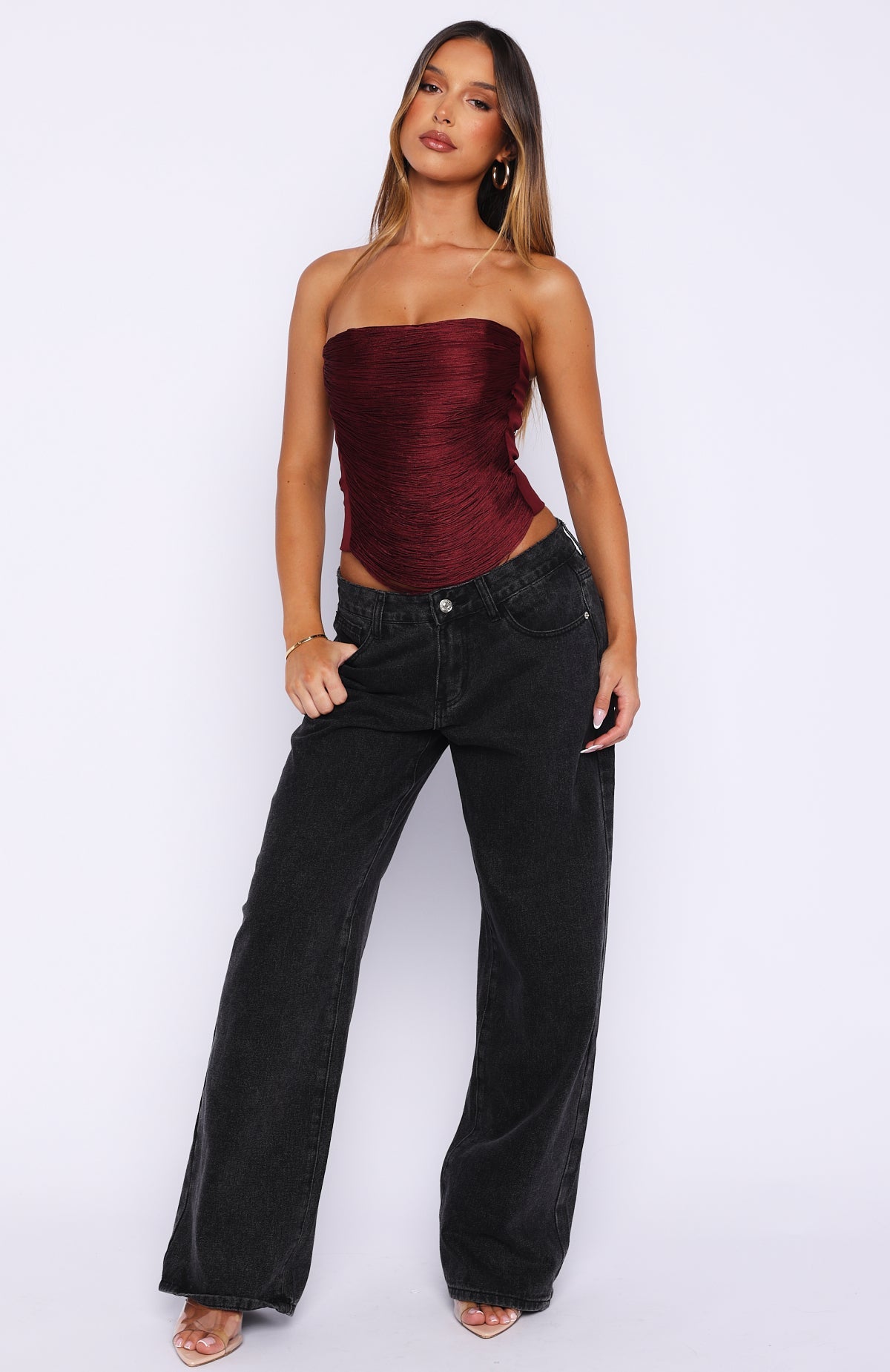 All Too Well Fringe Bustier Burgundy