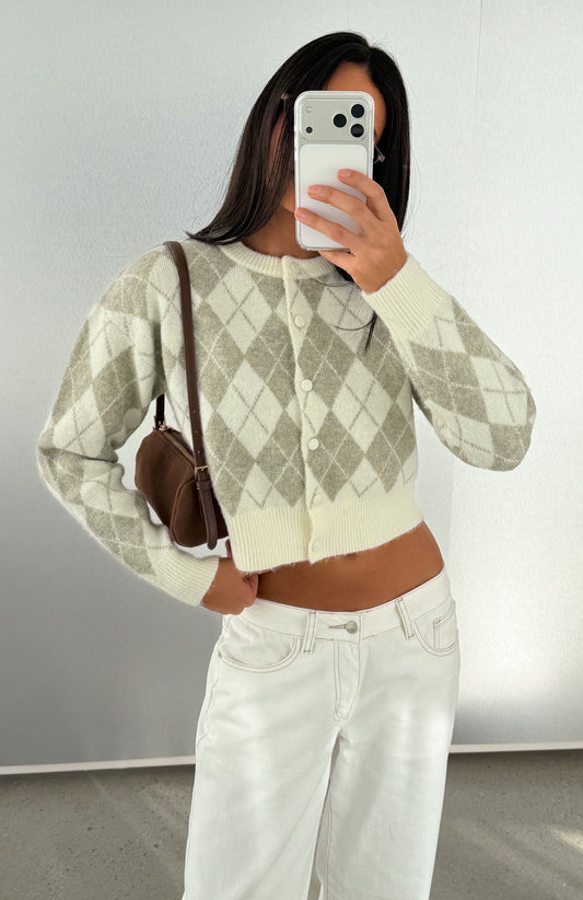 Beaufort Argyle Knit Cardigan Sage/Cream