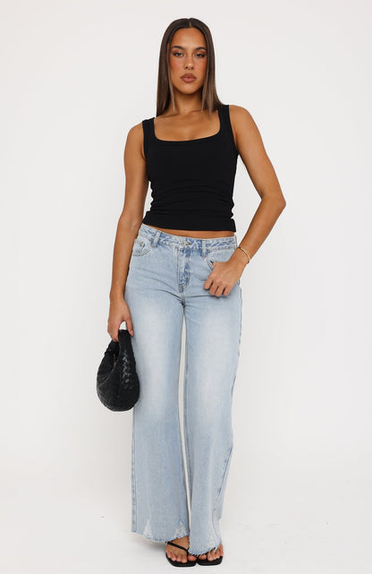 Big City Dreams Mid Rise Wide Leg Jeans Light Blue Wash