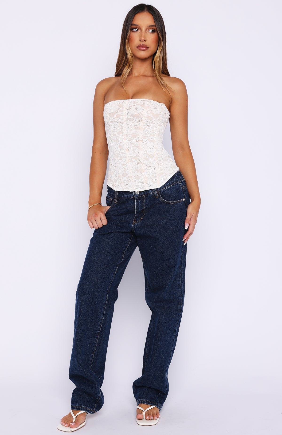 Booking My Flight Strapless Lace Bustier White