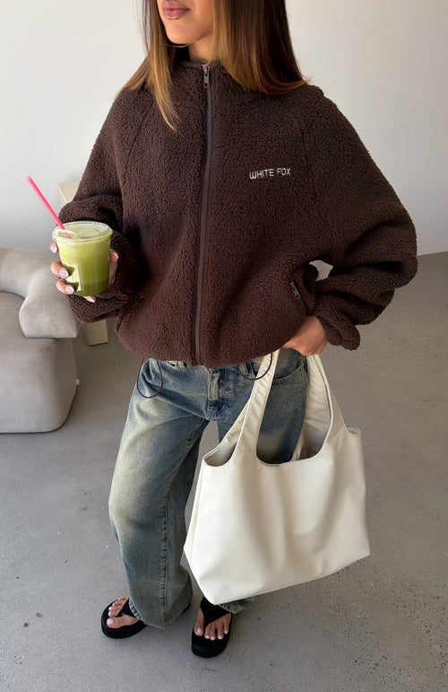 Calm Before The Storm Zip Front Fleece Sweater Chocolate