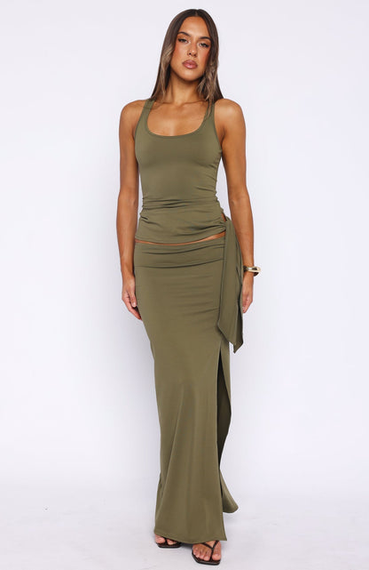 Chasing Stillness Tied Tank Top Olive