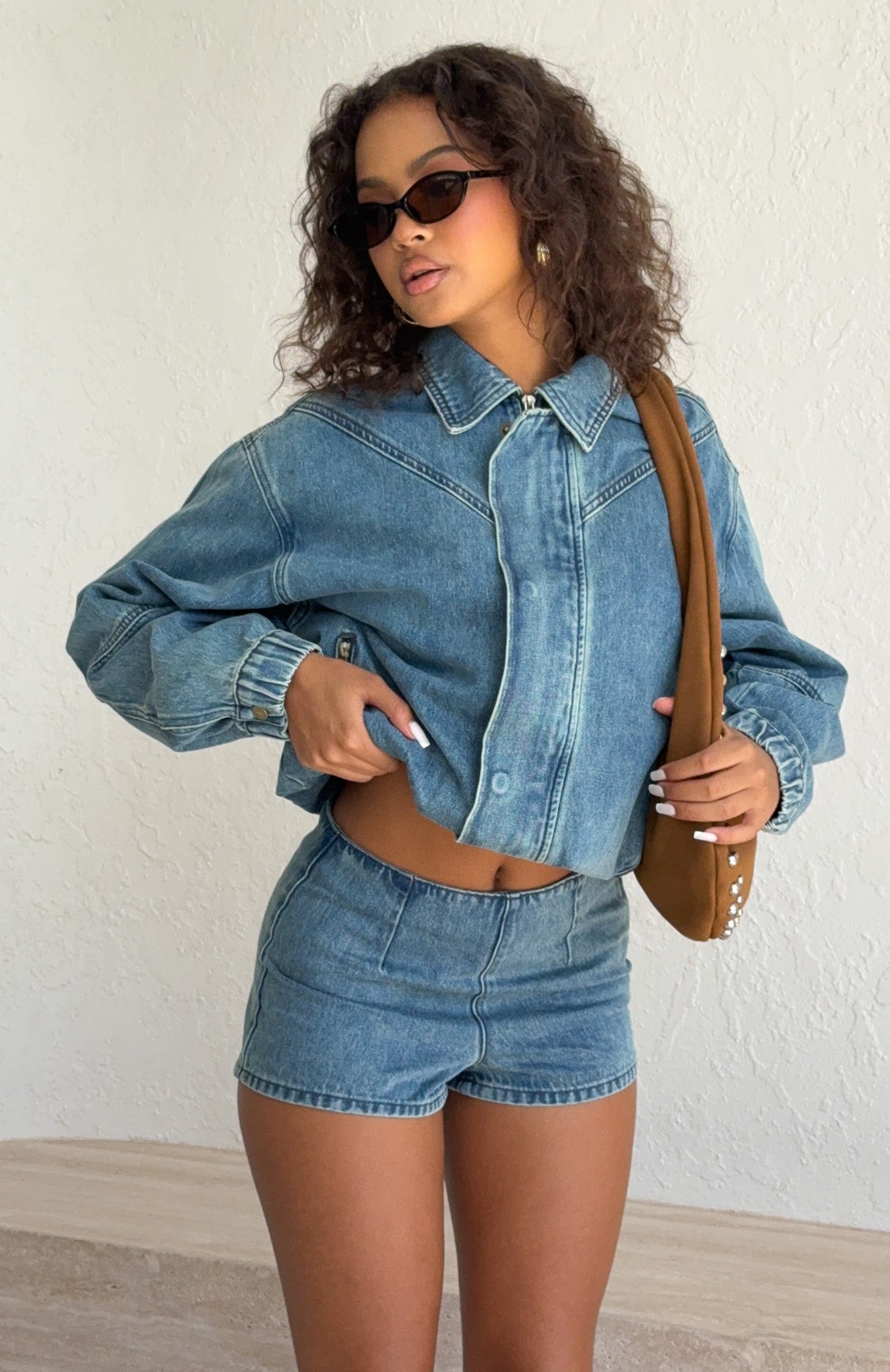 Cooler Than You Denim Shorts Brown Blue Acid Wash