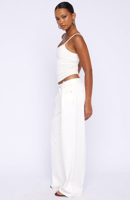 Day At A Time Low Rise Wide Leg Jeans Off White