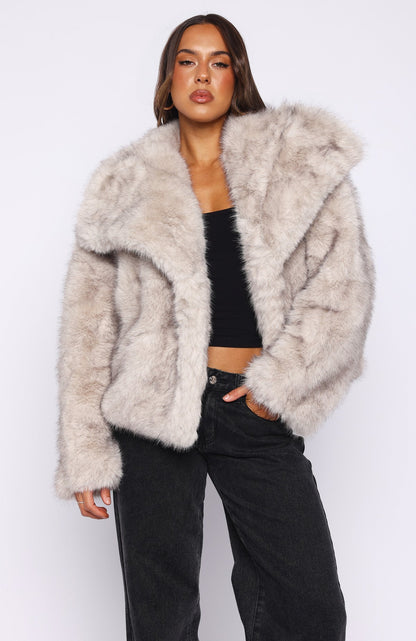 Dirty Martini Faux Fur Jacket Smokey Taupe