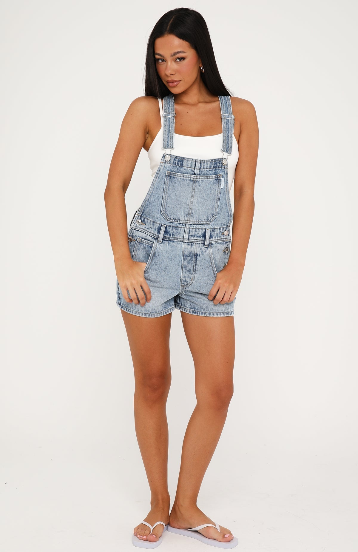 Evelyn Denim Overalls Playsuit Vintage Ice Blue Wash