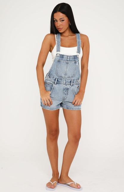 Evelyn Denim Overalls Playsuit Vintage Ice Blue Wash