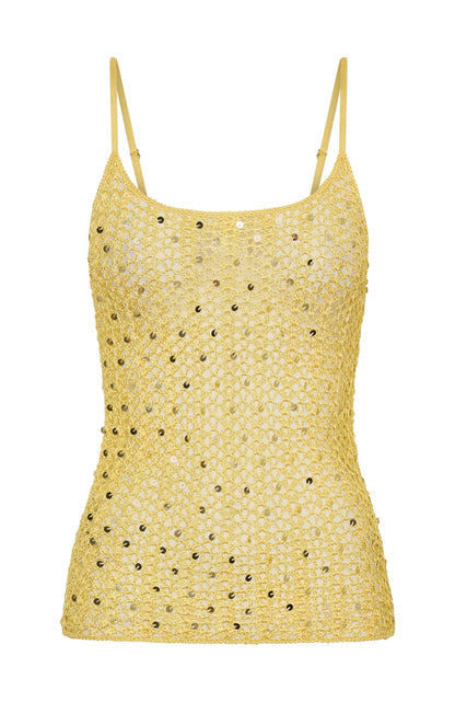 Femme Fuel Sequin Crochet Top Lemon