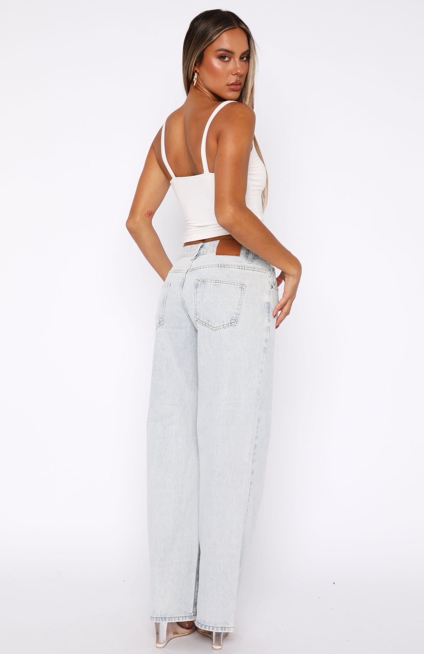 Bring The Style Low Rise Wide Leg Jeans Glacier Blue Wash